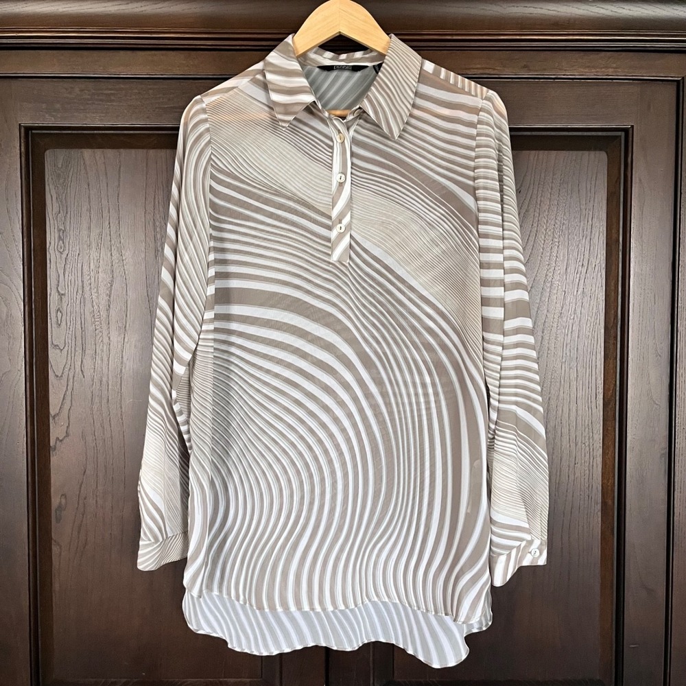 DENNIS BASSO Long Loose Sheer Flowy Top Womens Oversized Size S City Cool Girl